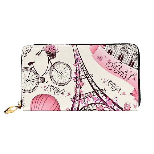 LAMAME Meerjungfrau Schwanz Gedruckt Große Reise Brieftasche Männer Frauen Reißverschluss Clutch Kartenhalter, Romantisches Paris Eiffelturm Fahrrad, Einheitsgröße von LAMAME