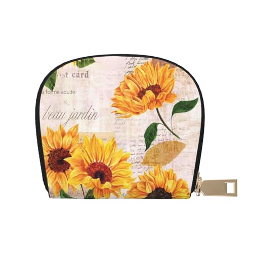 LAMAME Nette Mops gedruckt Leder Shell Karte Tasche Kreditkartenhalter Reißverschluss Kartenhalter Brieftasche, sonnenblume, Einheitsgröße von LAMAME