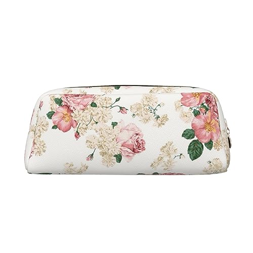 LAMAME Netter Mops gedruckt Reißverschluss Stift Fall Tragbare Schreibwaren Beutel Ledertasche Tasche, Rosa Rose Blume mit Blättern, Einheitsgröße, Münzbeutel von LAMAME