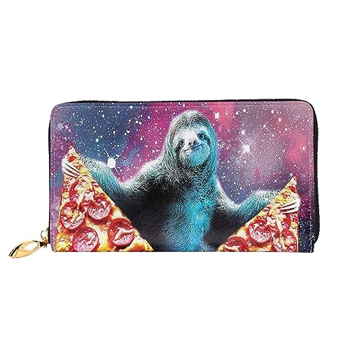 LAMAME Niedliche Baby Pinguine Skizze Gedruckt Große Reise Brieftasche Männer Frauen Reißverschluss Clutch Kartenhalter, Pizzafaultier, Einheitsgröße von LAMAME