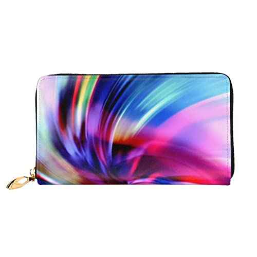 LAMAME Palm Tree Purple Sunset Printed Leather Wallet with Zip Pocket Long Clutch Portable Travel Wallet, Bunt gefärbt, Einheitsgröße von LAMAME