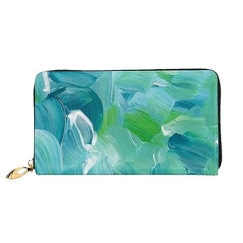 LAMAME Palmen gedruckt große Reise Brieftasche Männer Frauen Reißverschluss Clutch Kartenhalter, Blaue Ölfarbe, Textur, Einheitsgröße von LAMAME