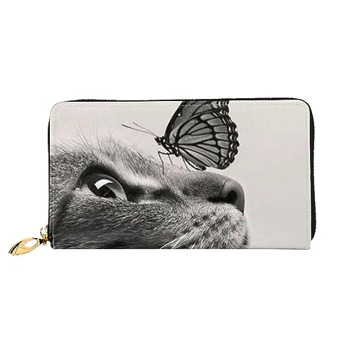 LAMAME Palmen gedruckt große Reise Brieftasche Männer Frauen Reißverschluss Clutch Kartenhalter, Katze Schmetterling, Einheitsgröße von LAMAME