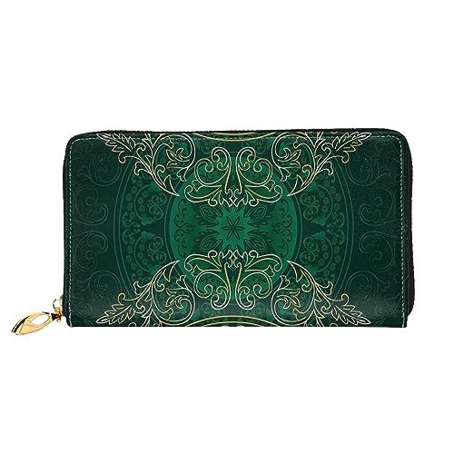 LAMAME Palmen gedruckt große Reise Brieftasche Männer Frauen Reißverschluss Clutch Kartenhalter, Mandala-Stil, floraler Kreis, antiker Wirbel, Einheitsgröße von LAMAME