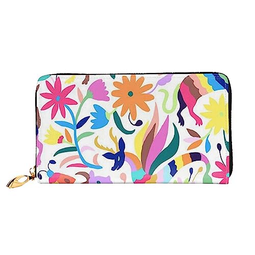 LAMAME Palmen gedruckt große Reise Brieftasche Männer Frauen Reißverschluss Clutch Kartenhalter, Mexikanische Otomi Tiere, Einheitsgröße von LAMAME