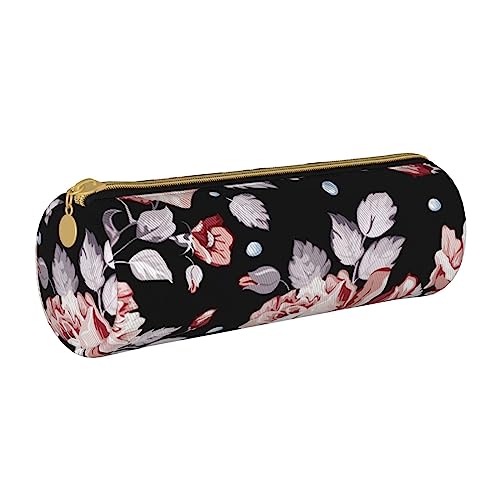 LAMAME Retro Blumenmuster Gedruckt Runde Reißverschluss Stift Tasche Tragbare Schreibwaren Beutel Ledertasche Fall, rosa blume, Einheitsgröße, Münzbeutel von LAMAME