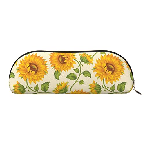 LAMAME Retro Blumenmuster gedruckt halbrund Reißverschluss Stift Tasche Tragbare Schreibwaren Beutel Ledertasche Fall, Schöne gelbe Sonnenblume., Einheitsgröße, Münzbeutel von LAMAME