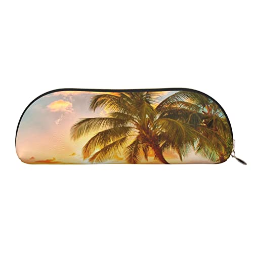 LAMAME Retro Blumenmuster gedruckt halbrund Reißverschluss Stift Tasche Tragbare Schreibwaren Beutel Ledertasche Fall, Sonnenuntergang Hawaii Palme Wellen, Einheitsgröße, Münzbeutel von LAMAME