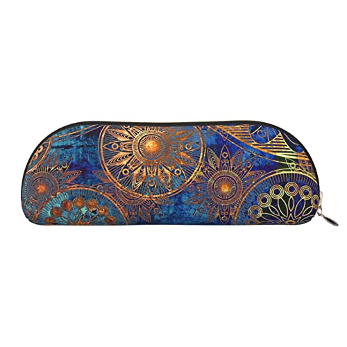 LAMAME Retro Blumenmuster gedruckt halbrund Reißverschluss Stift Tasche Tragbare Schreibwaren Beutel Ledertasche Fall, Sternenhimmel Mandala, Einheitsgröße, Münzbeutel von LAMAME