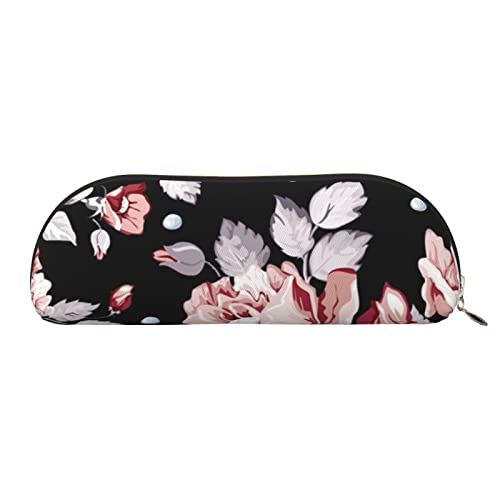 LAMAME Retro Blumenmuster gedruckt halbrund Reißverschluss Stift Tasche Tragbare Schreibwaren Beutel Ledertasche Fall, rosa blume, Einheitsgröße, Münzbeutel von LAMAME