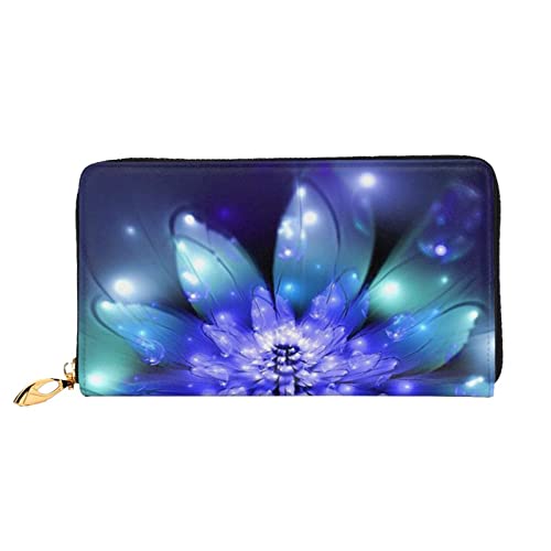 LAMAME Schöne Elefanten-bedruckte Ledergeldbörse mit Reißverschlusstasche lange Kupplung tragbare Reise-Brieftasche, Fantasy Blue Flower, Einheitsgröße von LAMAME