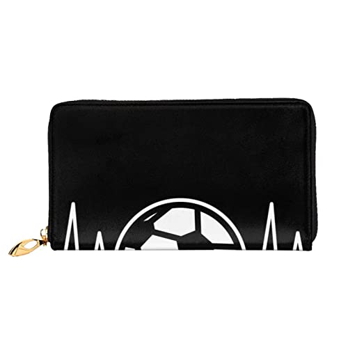 LAMAME Seesternmuschel Blau Holz am Strand Landschaft Bedruckte Leder Geldbörse mit Reißverschlusstasche Lange Clutch Tragbare Reise Brieftasche, I Love Soccer, Einheitsgröße von LAMAME