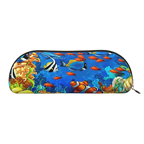 LAMAME Sommer Ananas gedruckt halbrunde Reißverschluss Stift Tasche Tragbare Schreibwaren Beutel Leder Tasche Fall, Ocean Tropical Fish Coral Undersea World, Einheitsgröße, Münzbeutel von LAMAME