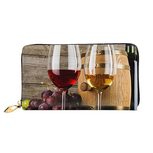 LAMAME Sushi Dill Pickles Gedruckt Große Reise Brieftasche Männer Frauen Reißverschluss Clutch Kartenhalter, Art Rotwein Galsses & Trauben, Einheitsgröße von LAMAME