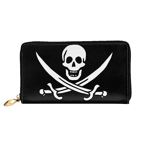 LAMAME Sushi Dill Pickles Gedruckt Große Reise Brieftasche Männer Frauen Reißverschluss Clutch Kartenhalter, Piratenflagge, Einheitsgröße von LAMAME