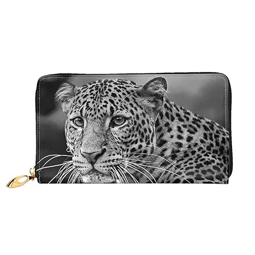 LAMAME Sushi Dill Pickles Gedruckt Große Reise Brieftasche Männer Frauen Reißverschluss Clutch Kartenhalter, Schwarz-weißes Leoparden-Tier, Einheitsgröße von LAMAME