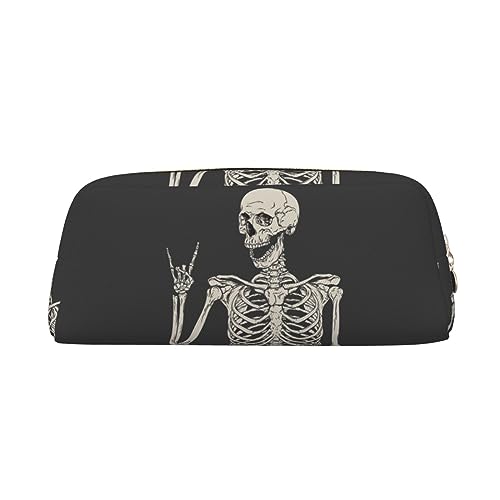 LAMAME Sushi Dill Pickles Gedruckt Reißverschluss Stift Fall Tragbare Schreibwaren Beutel Ledertasche Tasche, Skull Rock Roll Skelett Knochen, Einheitsgröße, Münzbeutel von LAMAME