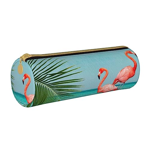 LAMAME Sushi Dill Pickles Gedruckt Runde Reißverschluss Stift Tasche Tragbare Schreibwaren Beutel Ledertasche Fall, Flamingo im Wasser, Einheitsgröße, Münzbeutel von LAMAME