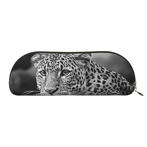 LAMAME Sushi Dill Pickles Gedruckt halbrunde Reißverschluss Stift Tasche Tragbare Schreibwaren Beutel Ledertasche Fall, Schwarz-weißes Leoparden-Tier, Einheitsgröße, Münzbeutel von LAMAME