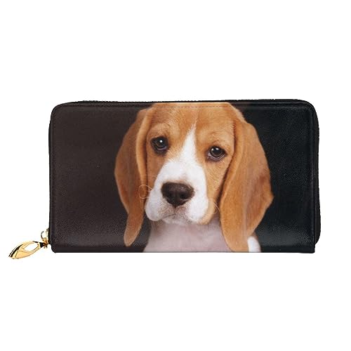 LAMAME Trendy Wolf Gedruckt Leder Geldbörse mit Reißverschluss Tasche Lange Kupplung Tragbare Reise Brieftasche, Ovely Pet Hundebeagle, Einheitsgröße von LAMAME