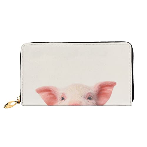 LAMAME Trendy Wolf Gedruckt Leder Geldbörse mit Reißverschluss Tasche Lange Kupplung Tragbare Reise Brieftasche, Süßes Schwein, Einheitsgröße von LAMAME