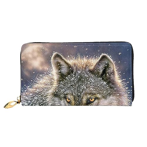 LAMAME Trendy Wolf Gedruckt Leder Geldbörse mit Reißverschluss Tasche Lange Kupplung Tragbare Reise Brieftasche, Trendiger Wolf, Einheitsgröße von LAMAME