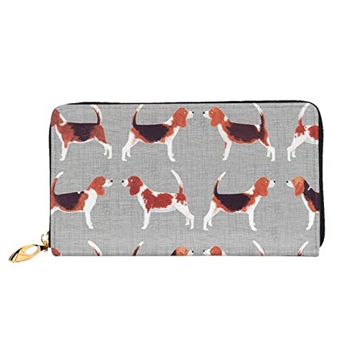 LAMAME Wassermelonengrün bedruckte Ledergeldbörse mit Reißverschlusstasche Lange Clutch Tragbare Reisebrieftasche, Beagle-Muster, Einheitsgröße von LAMAME