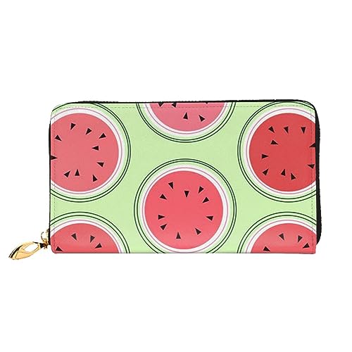 LAMAME Wassermelonengrün bedruckte Ledergeldbörse mit Reißverschlusstasche Lange Clutch Tragbare Reisebrieftasche, Wassermelone Grün, Einheitsgröße von LAMAME