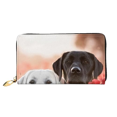 LAMAME Wassermelonengrün bedruckte Ledergeldbörse mit Reißverschlusstasche Lange Clutch Tragbare Reisebrieftasche, Weißer Labrador, Einheitsgröße von LAMAME