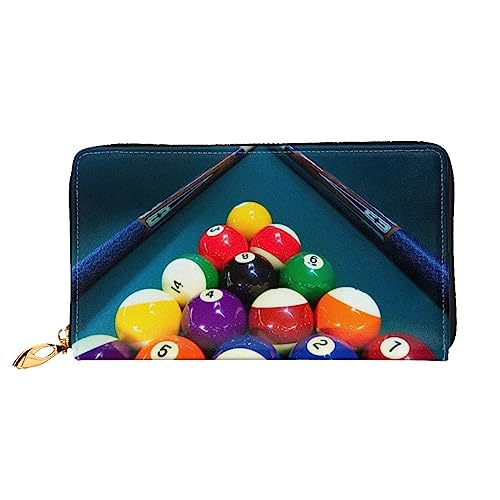 LAMAME Weihnachten Karton Schneemann Gedruckt Große Reise Brieftasche Männer Frauen Reißverschluss Clutch Kartenhalter, Billard, Einheitsgröße von LAMAME