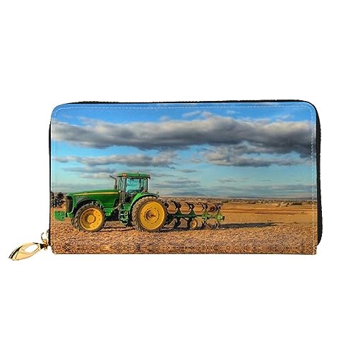 LAMAME Weihnachten Karton Schneemann Gedruckt Große Reise Brieftasche Männer Frauen Reißverschluss Clutch Kartenhalter, Fantasy Farm Traktor, Einheitsgröße von LAMAME