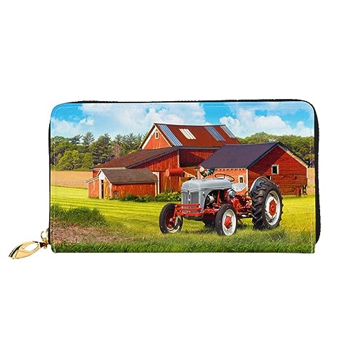 LAMAME Weihnachten Karton Schneemann Gedruckt Große Reise Brieftasche Männer Frauen Reißverschluss Clutch Kartenhalter, Firma Farm Traktor, Einheitsgröße von LAMAME