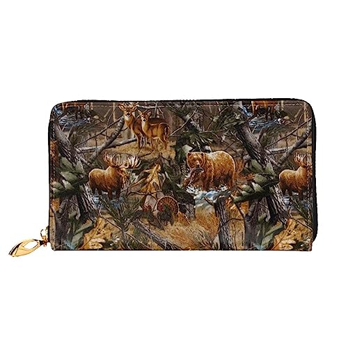 LAMAME Weihnachten Karton Schneemann Gedruckt Große Reise Brieftasche Männer Frauen Reißverschluss Clutch Kartenhalter, Jagd Hirsch Bär Elch, Einheitsgröße von LAMAME