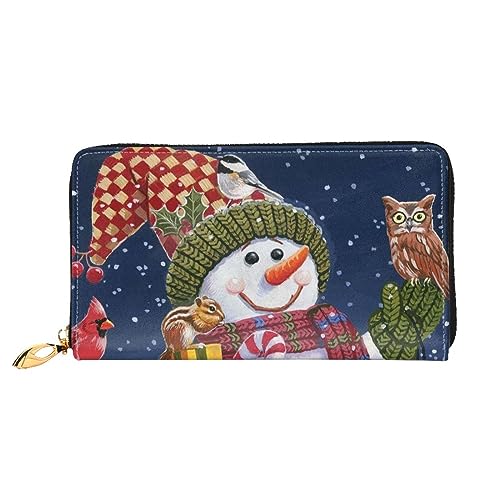 LAMAME Weihnachten Karton Schneemann Gedruckt Große Reise Brieftasche Männer Frauen Reißverschluss Clutch Kartenhalter, Weihnachtskarton Schneemann, Einheitsgröße von LAMAME