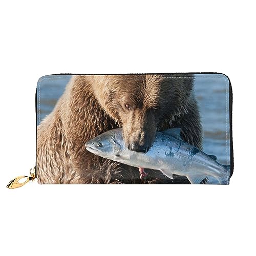 LAMAME Weihnachten Karton Schneemann Gedruckt Große Reise Brieftasche Männer Frauen Reißverschluss Clutch Kartenhalter, Wildtier-Jagdfisch, Einheitsgröße von LAMAME