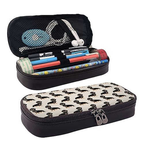 LAMAME Wild Animals Retro Farmhouse Printed Flap Zip Pencil Case Portable Stationery Case Leather Pencil Case, Dackel Hund, Einheitsgröße, Münzbeutel von LAMAME