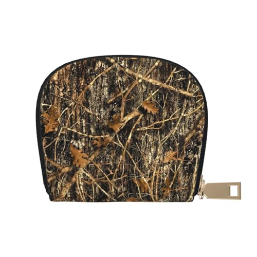 LAMAME Wild Animals Retro Farmhouse Printed Leather Shell Card Bag Credit Card Holder Zip Card Holder Wallet, Autumn Camoflauge, Einheitsgröße von LAMAME