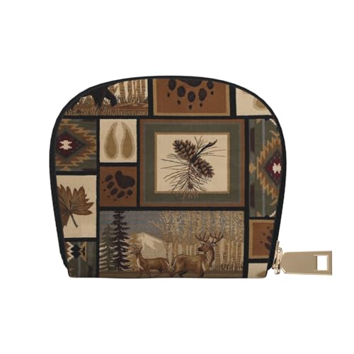 LAMAME Wild Animals Retro Farmhouse Printed Leather Shell Card Bag Credit Card Holder Zip Card Holder Wallet, Wild Animals Retro Farmhouse, Einheitsgröße von LAMAME