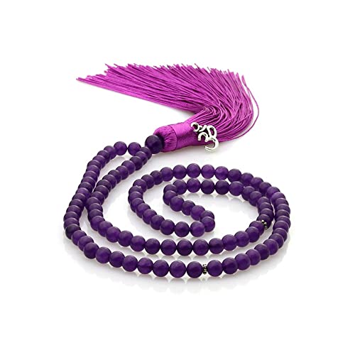 LAMARE Japa, Mala, Buddhistisch, Jade Lila, Halskette/Armband mit 108 Perlen für Meditation und Yoga, Chakra, Om, 6 mm, Stein, Jade violett von LAMARE