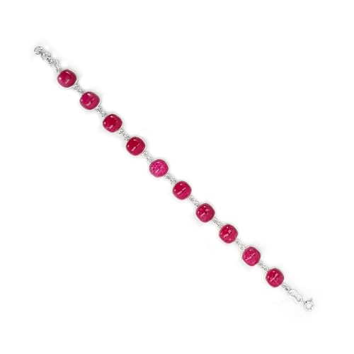 LAMARE – RUBIN-Armband aus Sterlingsilber – Steine ​​im Kissenschliff – handwerklicher Stil – zwischen 9 und 10 Natursteinen – verstellbare Länge von 18 bis 20 cm von LAMARE