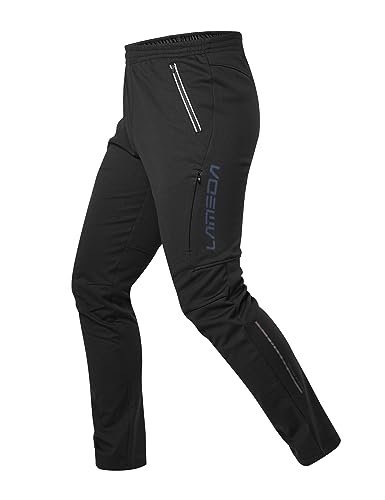 LAMEDA Fahrradhose Laufhose Herren Lang Winter Thermo gefüttert Winddicht Atmungsaktiv Jogginghose Softshellhose für Radfahren Laufen Outdoor Schwarz M von LAMEDA