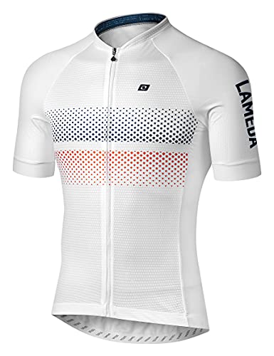 LAMEDA Herren Radtrikot Atmungsaktiv Leicht Kurzarm Elastisch Pro Bike Shirt mit Durchgehendem Reißverschluss für Rennrad - Weiß - Groß von LAMEDA