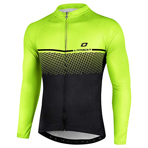 LAMEDA Radtrikot Herren Damen Langarm Fahrradtrikot Jersey Funktionsshirt Elastische Atmungsaktive Schnell Trocknen Stoff Fahrradbekleitung für Radsport Outdoor Sport(Schwarz&Grün L) von LAMEDA