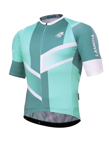 LAMEDA Radtrikot Herren Kurzarm MTB Rennrad Trikot Sommer T-Shirts Atmungsaktiv Elastisch Schnell trocknend Fahrradtrikot für Radsport Laufen Outdoor Sport Grün M von LAMEDA