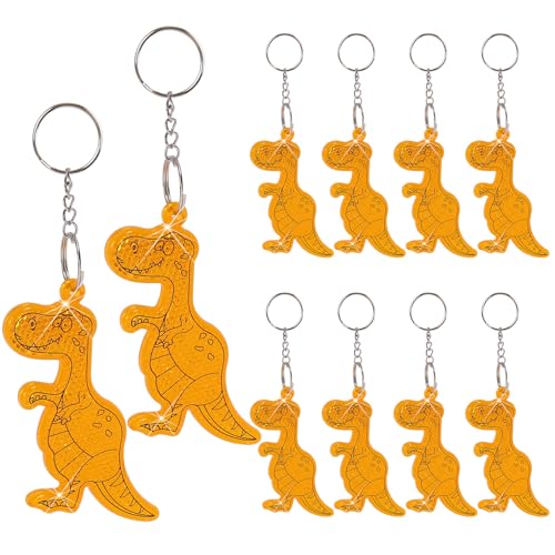 LAMEK 10 Stück Dino Anhänger Reflektor Dinosaurier Schlüsselanhänger Acryl Glücksbringer Reflektierenden Dino Geschenk für Kinder Rucksack Fahrrad zur Einschulung Geburtstag Weihnachten von LAMEK
