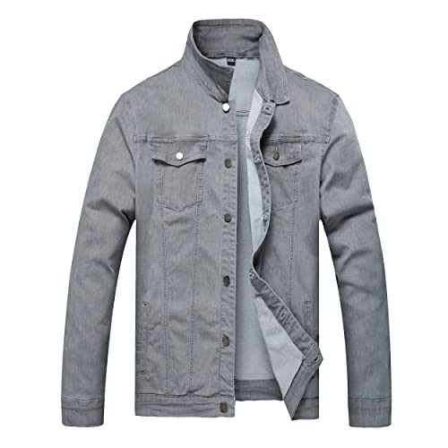 LAMKUKU Herren-Jeansjacke, zerrissen, schmale Jeansjacke, Mantel für Herren, Grau – Stretch, XX-Large LAMKUKU Herren-Jeansjacke, zerrissen, schmale Jeansjacke, Mantel für Herren, Grau – Stretch, XX-Large von LAMKUKU
