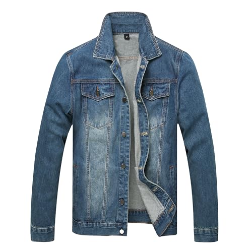 LAMKUKU Herren-Jeansjacke, zerrissene, schmale Jeansjacke für Herren, Dunkelblau2806-Stretch, XX-Large von LAMKUKU