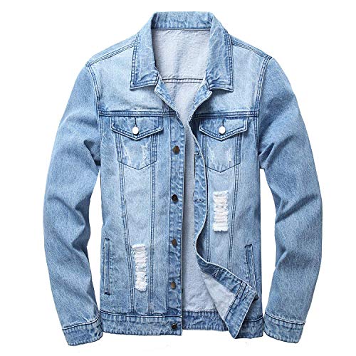 LAMKUKU Herren Jeansjacke mit Rissen Slim Jeansjacke Mantel für Männer - Blau - Mittel LAMKUKU Herren Jeansjacke mit Rissen Slim Jeansjacke Mantel für Männer - Blau - Mittel von LAMKUKU