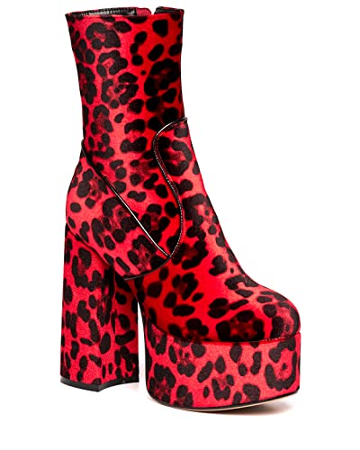 LAMODA - Adore You Red Leopard Extreme Platform Ankle Boots, EU 36 von LAMODA