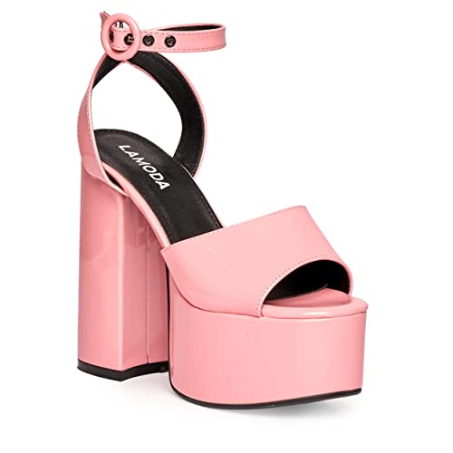 LAMODA - All for You Pink Patent Ankle Strap Extreme Platform Heels, EU 41 von LAMODA